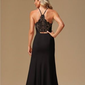 A-line High Neck Floor-Length Chiffon Lace Bridesmaid Dress